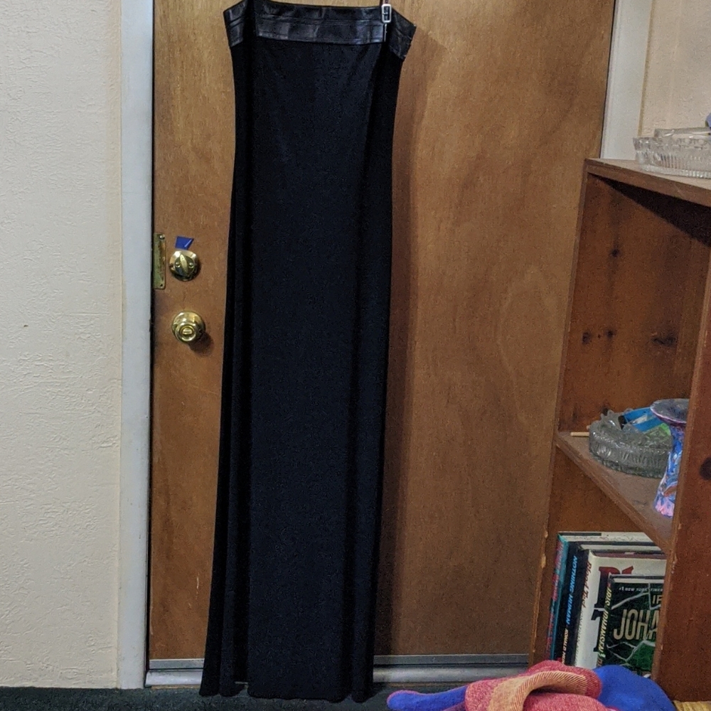 ABS Evening Dress, Black, Leather Trim Large